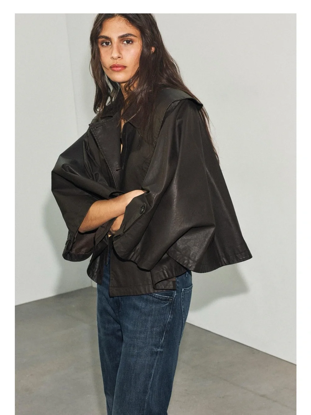 ZARA WAXED CAPE COAT